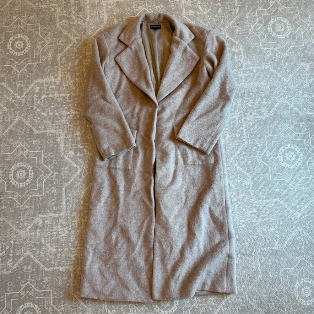 PrettyLittleThing Overcoat Women US 4 Beige Faux Wool‎ Longline Lapel Coat